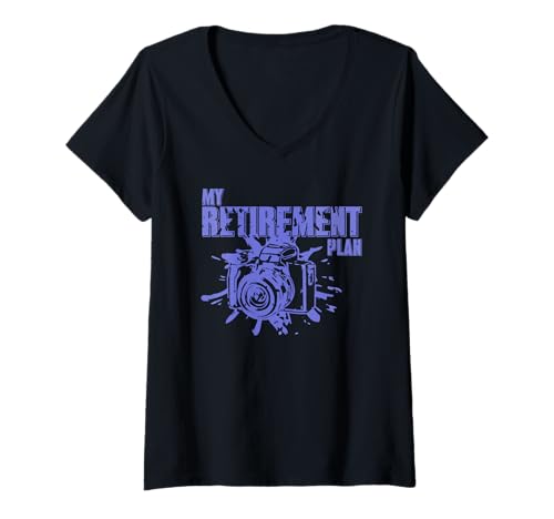 Damen Mein Ruhestandsplan Kamera Reisen Fotografieren T-Shirt mit V-Ausschnitt von Reise Rentner Kamera Spaß Spruch