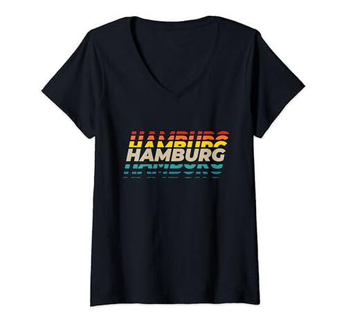 Damen Hamburg Deutschland Design. T-Shirt mit V-Ausschnitt von Reise und Stadt Städtedesigns