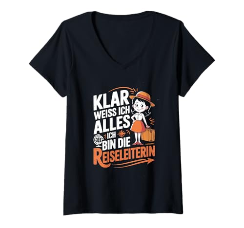 Damen Klar Weiß Ich Alles Ich Bin Die Reiseleiterin T-Shirt mit V-Ausschnitt Damen Klar Weiß Ich Alles Ich Bin Die Reiseleiterin T-Shirt mit V-Ausschnitt von Reiseleiter Tourismus Guide Underground Reisen