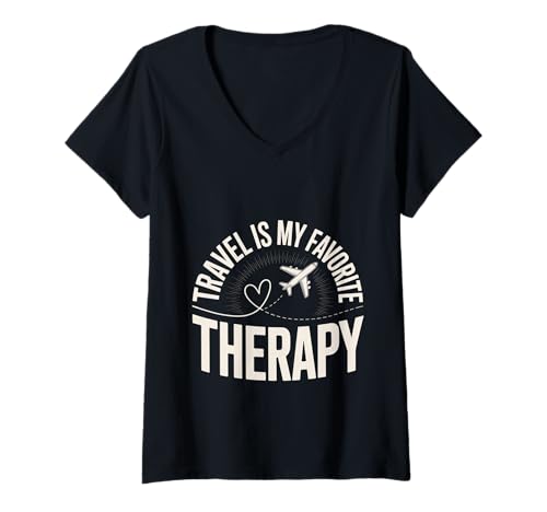 Damen Travel is My Favorite Therapy Flucht Reisende Urlaub - T-Shirt mit V-Ausschnitt Damen Travel is My Favorite Therapy Flucht Reisende Urlaub - T-Shirt mit V-Ausschnitt von Reisender Wanderhobby