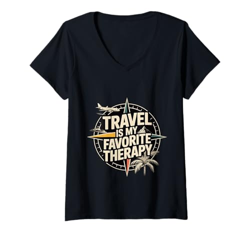 Damen Travel is My Favorite Therapy Flucht Reisende Urlaub - T-Shirt mit V-Ausschnitt Damen Travel is My Favorite Therapy Flucht Reisende Urlaub - T-Shirt mit V-Ausschnitt von Reisender Wanderhobby