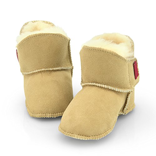 Reissner Lammfelle Engel Babyschuhe aus Lammfell Modell Lyon mit Klettverschluss (1-Klett) beige Hellbraun 20/21 von Reissner Lammfelle