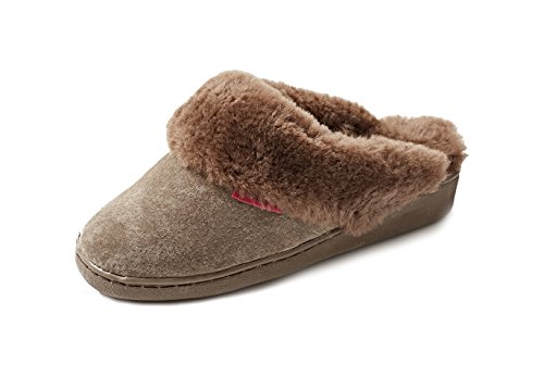 Reissner Lammfelle | Engel Hausschuhe Korfu | Pantoffel | Veloursleder | Innenfutter echtes Merino Lammfell | erhöhter Absatz | mit Fellkranz | 40 braun von Reissner Lammfelle