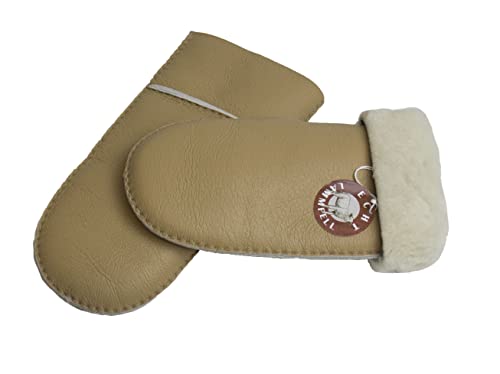 Reissner Lammfelle warme Merino Lammfell Fäustlinge Faust Handschuhe mit nappiertem Leder für Damen und Herren HDS-FAUST2-NAP-BEI-XXL beige XXL (Handumfang 26cm) von Reissner Lammfelle
