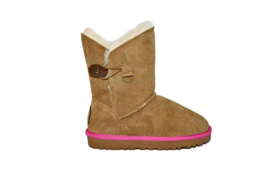 Reissner Lammfelle Engel Lammfell Boots LARA Halbschaft Winter Schlupfstiefel mit pinker Einfassung hellbraun, Größe 35 von Reissner Lammfelle