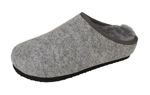 Reissner Lammfelle Engel Lammfell Hausschuh Modell FEFI mit Filzoberfläche und PU-Sohle Silber grau Grösse 43 von Reissner Lammfelle