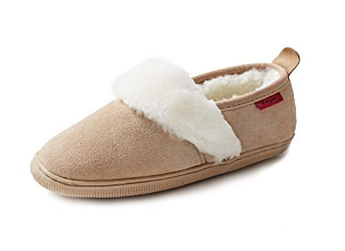 Reissner Lammfelle | Engel Hausschuh Andrea | Veloursleder | Innenfutter echtes Merino Lammfell | mit Fellkranz | beige 45 von Reissner Lammfelle