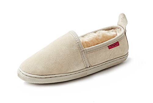 Reissner Lammfelle | Engel Hausschuhe Java | Veloursleder | Innenfutter echtes Merino Lammfell aus Australien | kuschelige Slipper | 36 beige von Reissner Lammfelle