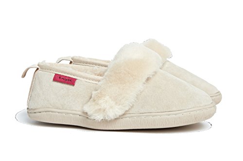 Reissner Lammfelle | Engel Hausschuhe Rhodos | Veloursleder | Innenfutter echtes Merino Lammfell | mit Fellkranz | 39 beige von Reissner Lammfelle