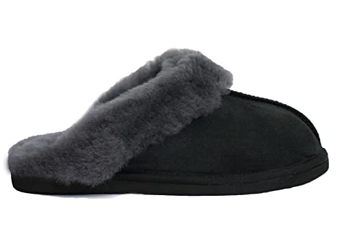 Reissner Lammfelle | Engel Hausschuhe Nadine | Pantoffel | Veloursleder | Innenfutter echtes Merino Lammfell | mit Fellkranz | schwarz 40 von Reissner Lammfelle