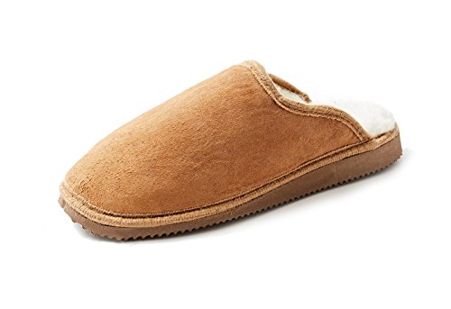 Reissner Lammfelle | Pantoffel ZYPERN | Veloursleder | echtes Merino Lammfell | Camel Hellbraun 44 von Reissner Lammfelle