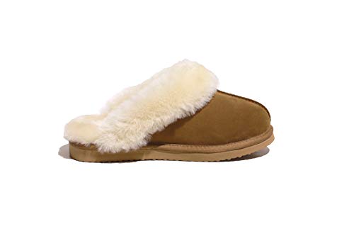 Reissner Lammfelle | Engel Hausschuhe Nadine | Pantoffel | Veloursleder | Innenfutter echtes Merino Lammfell | mit Fellkranz | Camel 42 von Reissner Lammfelle