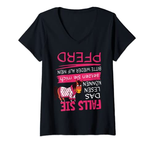 Damen Reiter & Reiterin Lustiges Falls sie das lesen Pferd Reit T-Shirt mit V-Ausschnitt von Reit Bekleidung & Pferde Mädchen Geschenk