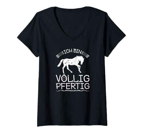Damen Reiterin Völlig Pfertig Pferd Reiten T-Shirt mit V-Ausschnitt von Reit Tshirt Damen Herren Reitsport