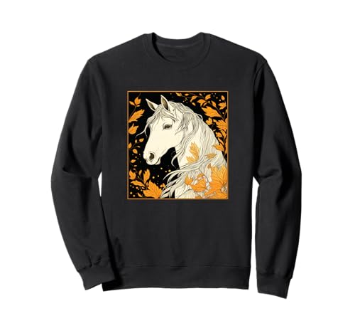 Pferd Herbst Blätter Pferde Mädchen Sweatshirt von Reiten Pferdefan Pferdeliebhaber Pferdemotiv