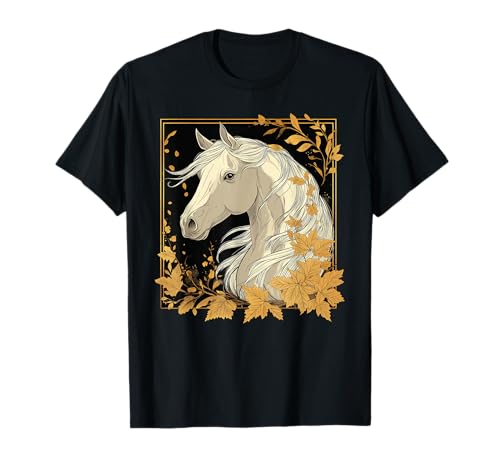 Pferd Herbst Blätter Pferde Mädchen T-Shirt Pferd Herbst Blätter Pferde Mädchen T-Shirt von Reiten Pferdefan Pferdeliebhaber Pferdemotiv