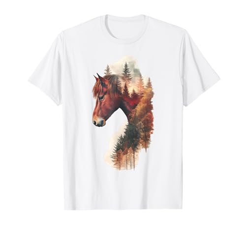 Pferd Herbst Blätter Wald Pferde Mädchen T-Shirt Pferd Herbst Blätter Wald Pferde Mädchen T-Shirt von Reiten Pferdefan Pferdeliebhaber Pferdemotiv
