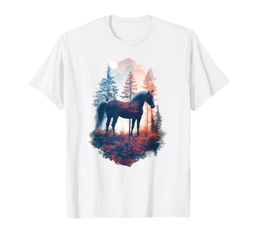 Pferd Herbst Blätter Wald Pferde Mädchen T-Shirt Pferd Herbst Blätter Wald Pferde Mädchen T-Shirt von Reiten Pferdefan Pferdeliebhaber Pferdemotiv