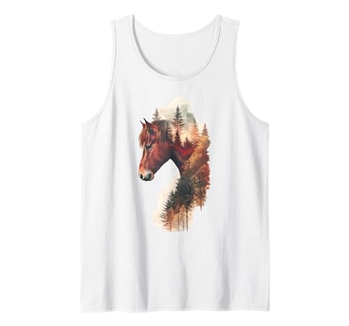 Pferd Herbst Blätter Wald Pferde Mädchen Tank Top von Reiten Pferdefan Pferdeliebhaber Pferdemotiv