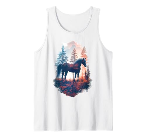 Pferd Herbst Blätter Wald Pferde Mädchen Tank Top von Reiten Pferdefan Pferdeliebhaber Pferdemotiv