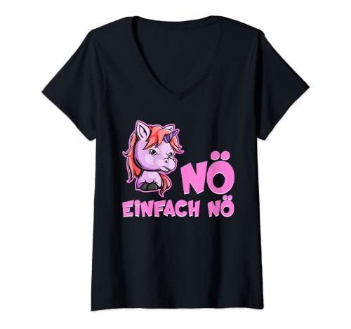 Damen Nö einfach nö Mädchen Reiten Reiterin Sprungpferd Pferd T-Shirt mit V-Ausschnitt von Reiten Pferdezubehör Stall Sattel Springreiten