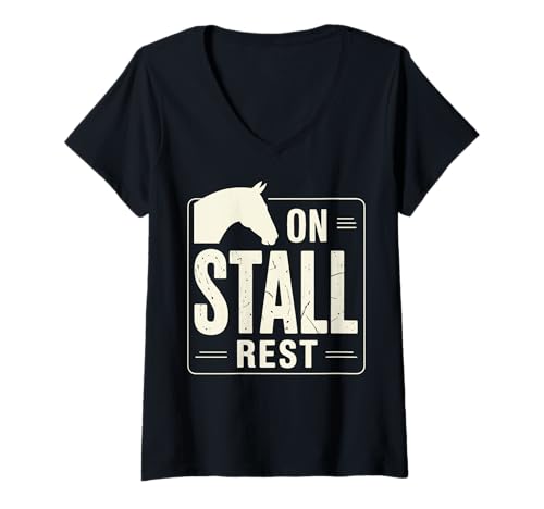 Damen On Stall Rest T-Shirt mit V-Ausschnitt von Reiten Reitsport Pferdetrainer Jockey
