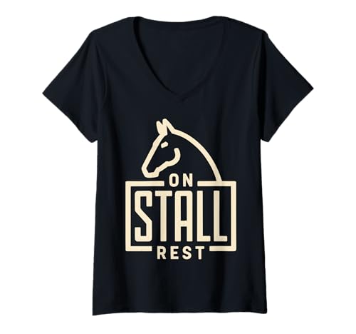 Damen On Stall Rest T-Shirt mit V-Ausschnitt Damen On Stall Rest T-Shirt mit V-Ausschnitt von Reiten Reitsport Pferdetrainer Jockey