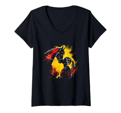 Damen Pferdemädchen mit Pferd Reiter Küsse Liebe Zuneigung Einhorn T-Shirt mit V-Ausschnitt Damen Pferdemädchen mit Pferd Reiter Küsse Liebe Zuneigung Einhorn T-Shirt mit V-Ausschnitt von Reiten Reitstall Manga Anime Pony Frauen Mädchen