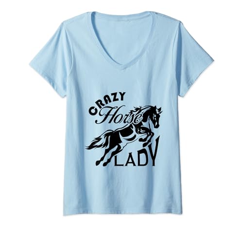 Damen Crazy, Horse Lady, verrückte, als Pferdemotiv für Reiter sch T-Shirt mit V-Ausschnitt von Reiter, Reiterin & Pferde, Pony Kleidung