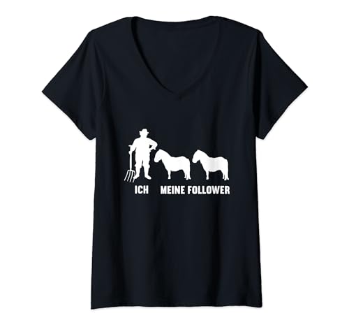 Damen Ich Meine Follower Shettland Pony Shetty Shetty Pferd T-Shirt mit V-Ausschnitt von Reiter Design für Pferdeliebhaber und Shettyfans