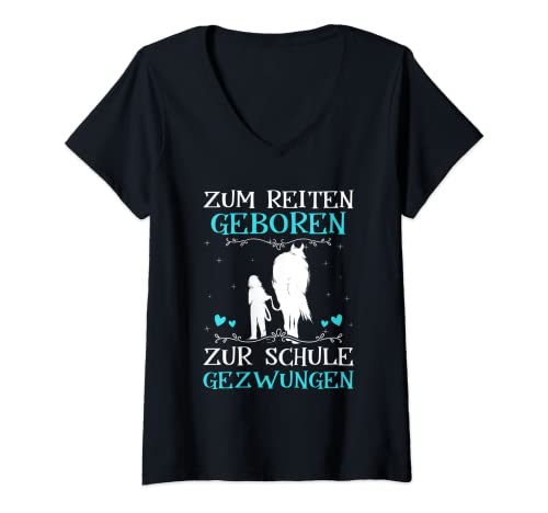 Damen Zum Reiten Geboren Zur Schule Gezwungen Pony Pferde Mädchen T-Shirt mit V-Ausschnitt Damen Zum Reiten Geboren Zur Schule Gezwungen Pony Pferde Mädchen T-Shirt mit V-Ausschnitt von Reiter Reiterin Pferd Reitsport Kinder Geschenke