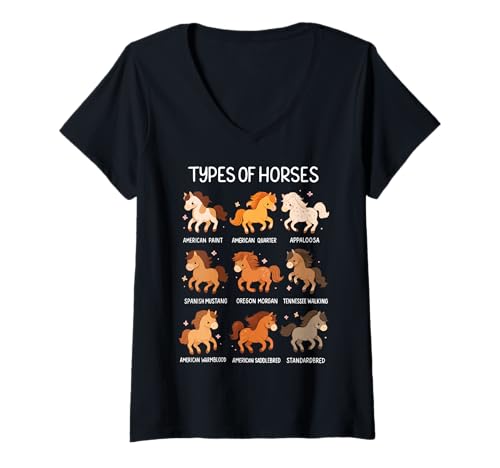 Damen Types of Horses Horse Breed T-Shirt mit V-Ausschnitt Damen Types of Horses Horse Breed T-Shirt mit V-Ausschnitt von Reiterin Pferdeliebhaberin Reiten Mädchen