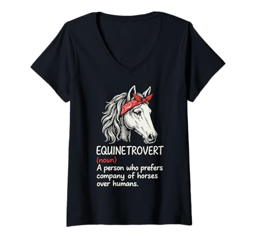 Damen Equinetrovert Definition Lustig Pferdeliebhaber T-Shirt mit V-Ausschnitt Damen Equinetrovert Definition Lustig Pferdeliebhaber T-Shirt mit V-Ausschnitt von Reiterin Reiten Introvertiert Mädchen