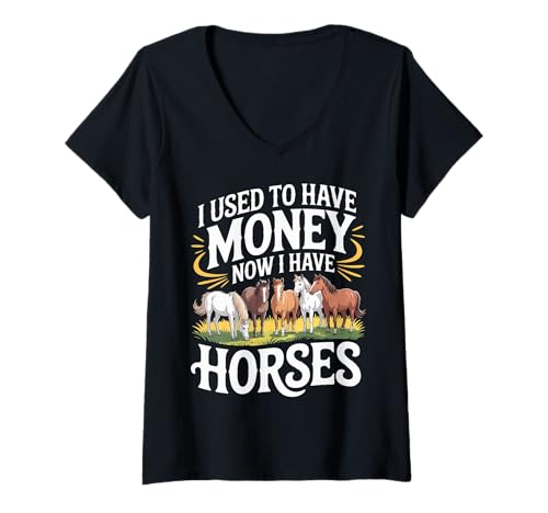 Damen I Used to Have Money Now I Have Horses Reiter ||- T-Shirt mit V-Ausschnitt Damen I Used to Have Money Now I Have Horses Reiter ||- T-Shirt mit V-Ausschnitt von Reithobby und Zufriedenheit