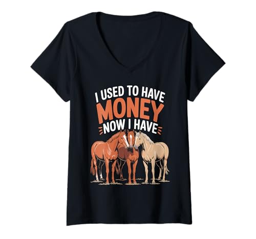 Damen I Used to Have Money Now I Have Horses Reiter ||- T-Shirt mit V-Ausschnitt Damen I Used to Have Money Now I Have Horses Reiter ||- T-Shirt mit V-Ausschnitt von Reithobby und Zufriedenheit