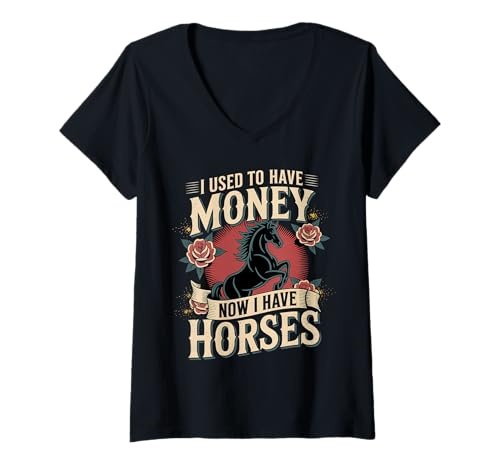 Damen I Used to Have Money Now I Have Horses Reiter - T-Shirt mit V-Ausschnitt Damen I Used to Have Money Now I Have Horses Reiter - T-Shirt mit V-Ausschnitt von Reithobby und Zufriedenheit