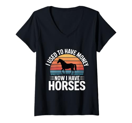 Damen I Used to Have Money Now I Have Horses Reiter |- T-Shirt mit V-Ausschnitt Damen I Used to Have Money Now I Have Horses Reiter |- T-Shirt mit V-Ausschnitt von Reithobby und Zufriedenheit