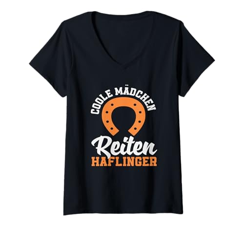 Damen Coole Mädchen Reiten Haflinger Pony Pferd T-Shirt mit V-Ausschnitt von Reitstall Geschenkideen für Pferdefreunde & Reiter