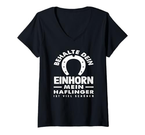 Damen Einhorn Haflinger Pony Reiten Pferdeliebhaber T-Shirt mit V-Ausschnitt von Reitstall Geschenkideen für Pferdefreunde & Reiter