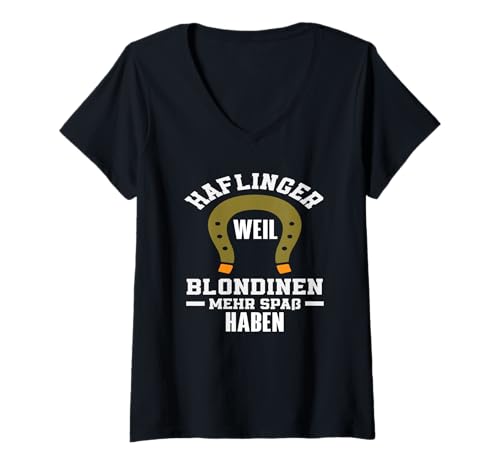 Damen Haflinger Blondine Lustiges Pferd Pony Reiten T-Shirt mit V-Ausschnitt von Reitstall Geschenkideen für Pferdefreunde & Reiter