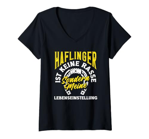 Damen Haflinger Pony Reiten Lebenseinstellung Rasse T-Shirt mit V-Ausschnitt von Reitstall Geschenkideen für Pferdefreunde & Reiter