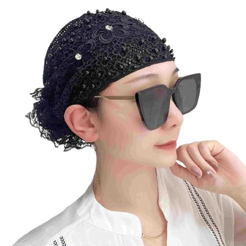 Women's Floral Lace Headwrap, 2024 New spring and summer headwear, Stretch Lace Hat (black,ONE SIZE) von Rejckims