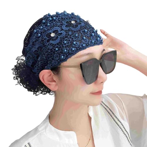 Women's Floral Lace Headwrap, 2024 New spring and summer headwear, Stretch Lace Hat (blue,ONE SIZE) von Rejckims