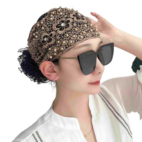 Women's Floral Lace Headwrap, 2024 New spring and summer headwear, Stretch Lace Hat (brown,ONE SIZE) von Rejckims