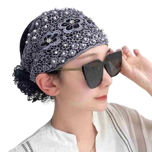 Women's Floral Lace Headwrap, 2024 New spring and summer headwear, Stretch Lace Hat (grey,ONE SIZE) von Rejckims