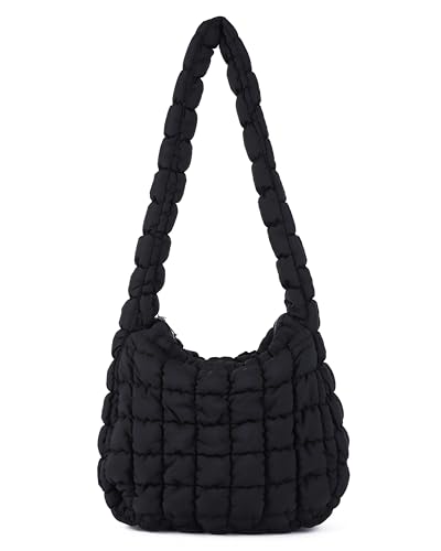 Rejolly Puffer gesteppte Schultertasche für Damen, Puffy Bubble Tote Bag Leichte Nylon Handtasche Gepolsterte Weiche Geldbörse, Schwarz von Rejolly