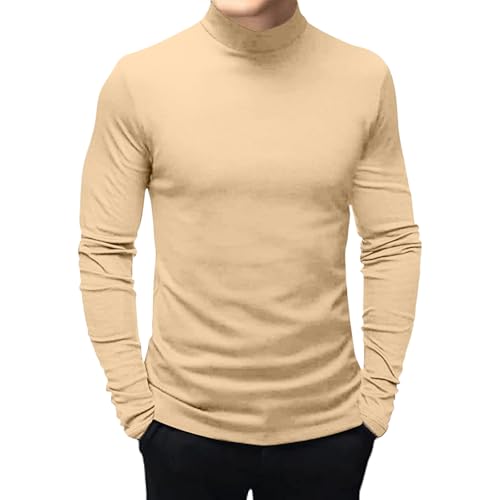 Herren T-Shirt Kurzarm Basic Rollkragen Slim Fit Unterhemd Pullover Thermo Solid Tops, Khaki Langarm, Mittel von Rela Bota