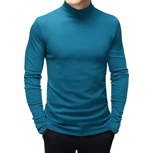 Herren T-Shirt Kurzarm Basic Rollkragen Slim Fit Unterhemd Pullover Thermo Solid Tops, Lake Blue Long Sleeve, Klein von Rela Bota