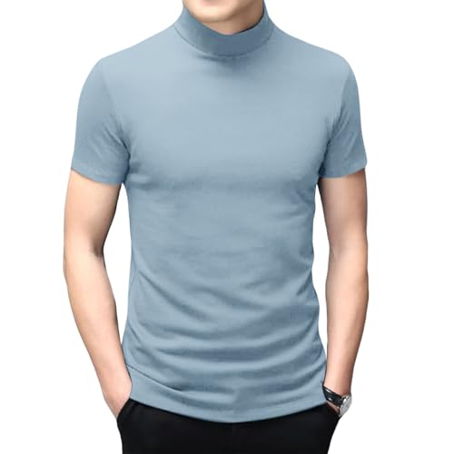 Herren-T-Shirt, kurzärmelig, Rollkragen, schmale Passform, Unterhemd, Pullover, Thermo-Top, dusty blue, Klein von Rela Bota