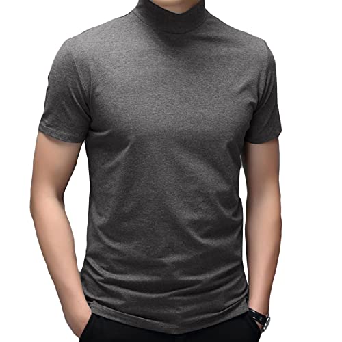 Herren T-Shirt Kurzarm Basic Rollkragen Slim Fit Unterhemd Pullover Thermo Solid Tops, grau dunkel, L von Rela Bota